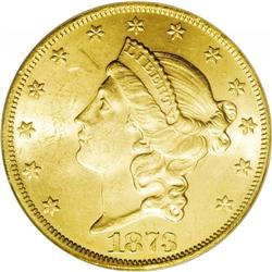 1873 $20 Open 3 MS62 PCGS. Luscious, lustrous copper-g