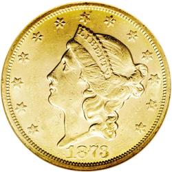 1873-S $20 Closed 3 MS61 NGC. A fully frosted Mint Sta