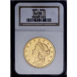1875 $20 AU58 NGC.From The Steve Glenn Collection.