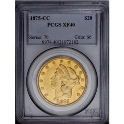 1875-CC $20 XF40 PCGS.From The Steve Glenn Collection.
