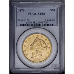1876 $20 AU58 PCGS.From The Steve Glenn Collection.