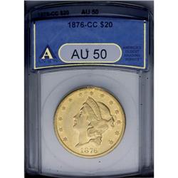 1876-CC $20 AU50 ANACS. Honey-gold surfaces display lu