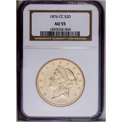 1876-CC $20 AU55 NGC. Brilliant and sharply struck wit