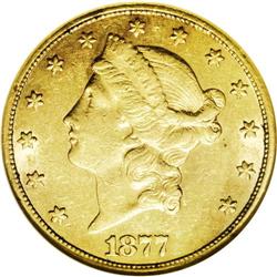 1877-CC $20 AU50 NGC. This coin is a good blend of lus