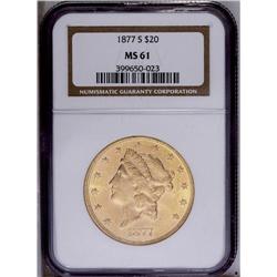 1877-S $20 MS61 NGC. Well struck with lovely rich toni
