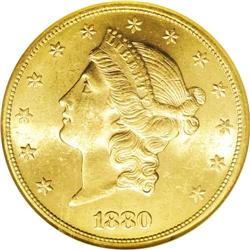 1880-S $20 MS61 NGC. Sharply struck and highly lustrou