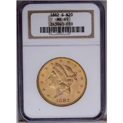 1882-S $20 MS61 NGC. Peppered across both sides with s