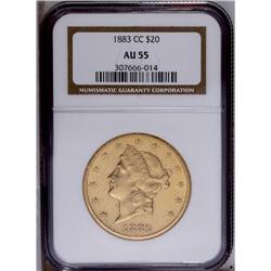 1883-CC $20 AU55 NGC. The rich toning on each side of