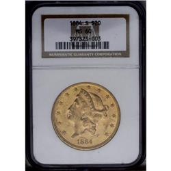 1884-S $20 MS60 NGC.From The Steve Glenn Collection.
