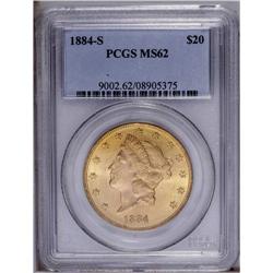 1884-S $20 MS62 PCGS. This is a moderately abraded, gr