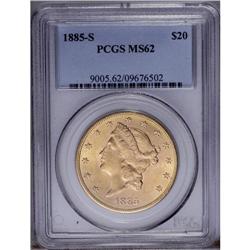 1885-S $20 MS62 PCGS. This satiny apricot-gold specime