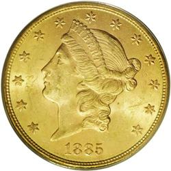 1885-S $20 MS63 PCGS. Satiny and well frosted with min