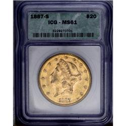 1887-S $20 MS61 ICG.From The Steve Glenn Collection.