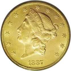 1887-S $20 MS62 PCGS. The design elements are well imp