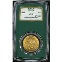 1888 $20 Doubled Die Reverse AU50 PCGS. Perhaps the mo