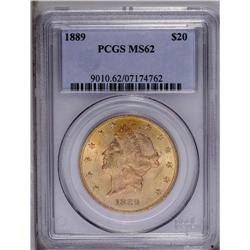1889 $20 MS62 PCGS. Boldly struck and highly lustrous