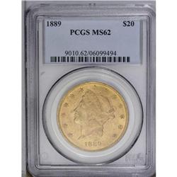 1889 $20 MS62 PCGS. Light in color with a soft, froste