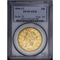 1890-CC $20 VF35 PCGS.From The Steve Glenn Collection.