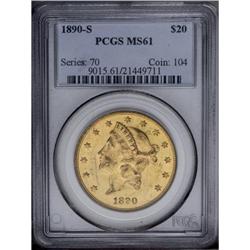 1890-S $20 MS61 PCGS. A very scuffy appearance limits