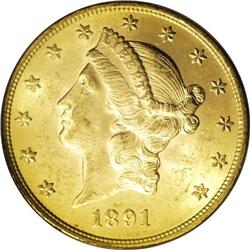 1891-S $20 MS63 PCGS. S-mint Type Three twenty dollar