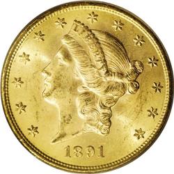 1891-S $20 MS64 PCGS. Although a common issue in the l