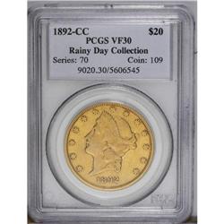 1892-CC $20 VF30 PCGS.From The Steve Glenn Collection.