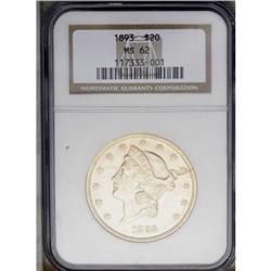 1893 $20 MS62 NGC.From The Steve Glenn Collection.