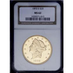 1893-S $20 MS62 NGC. Nearly meriting of the prooflike