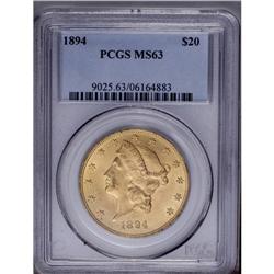 1894 $20 MS63 PCGS. Well struck, but a few too many ab