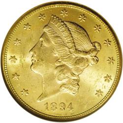 1894-S $20 MS63 NGC. Both sides are cloaked in reddish