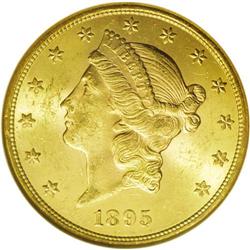 1895-S $20 MS63 NGC. Typically satiny with ample sharp