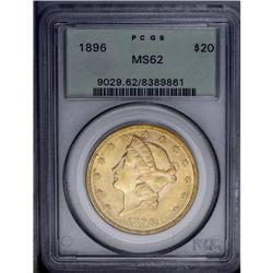 1896 $20 MS62 PCGS. Intricate device definition and hi