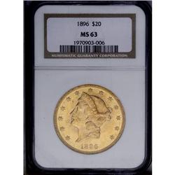 1896 $20 MS63 NGC. Frosty luster and a strong strike d