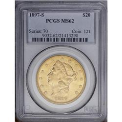 1897-S $20 MS62 PCGS. A bright and highly lustrous lem