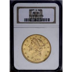 1897-S $20 MS63 NGC. Radiant bloom circles the devices