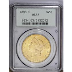 1898-S $20 MS63 PCGS. An attractive and lustrous apric