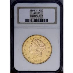 1898-S $20 MS63 NGC. The olive-gold surfaces display f