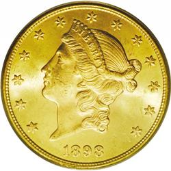 1898-S $20 MS64 PCGS. This is a gorgeous near-Gem exam