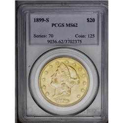 1899-S $20 MS62 PCGS. Lovely yellow-golden toning ador