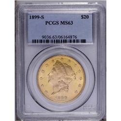 1899-S $20 MS63 PCGS. Well struck with semi-prooflike