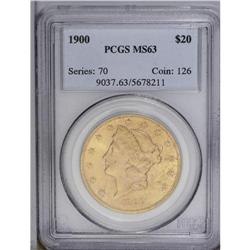 1900 $20 MS63 PCGS. Soft luster exudes from apricot-go