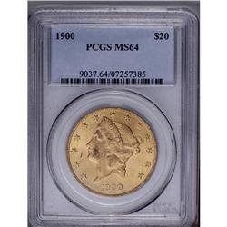 1900 $20 MS64 PCGS. Satiny with luscious mint-green an