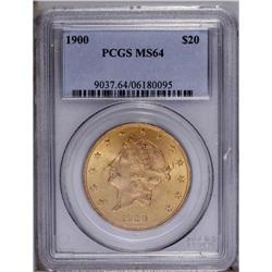 1900 $20 MS64 PCGS. Honey-gold surfaces display soft l