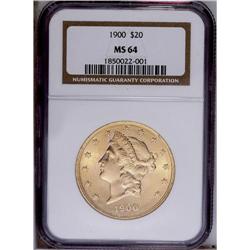 1900 $20 MS64 NGC. Fully struck and intensely lustrous