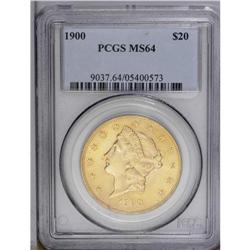 1900 $20 MS64 PCGS. A radiant near-Gem with razor shar