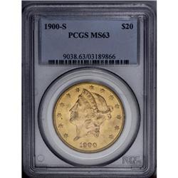 1900-S $20 MS63 PCGS. Sharply struck devices complemen