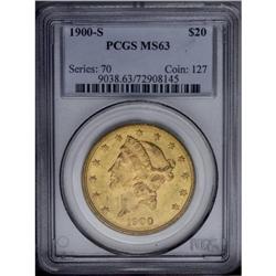 1900-S $20 MS63 PCGS. Lustrous and sharply struck, the