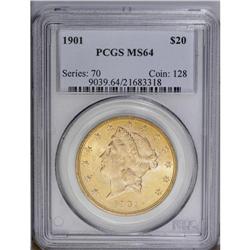 1901 $20 MS64 PCGS. This attractive near-Gem displays