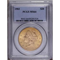 1903 $20 MS64 PCGS. Well frosted with a pleasing, sati