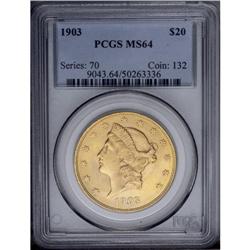1903 $20 MS64 PCGS. A lustrous and assertively struck